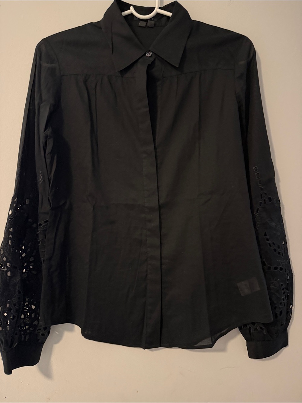 Theory Black Button-Down Shirt with Eyelet Sleeve Detail